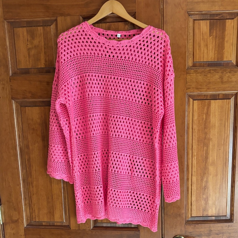 Chic Pink Open-Knit Women's Sweater